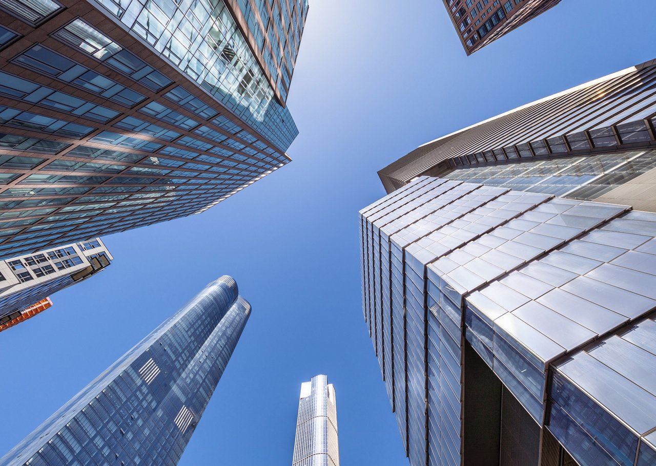 Sunny View Looking Up at Skyscrapers in Hudson Yards