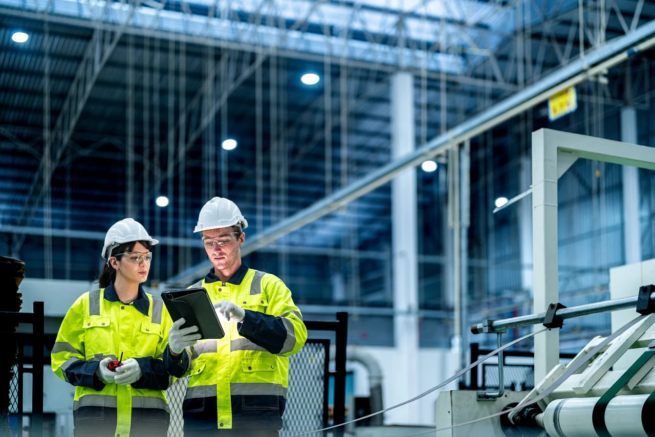 Engineers control the production system of large modern machines