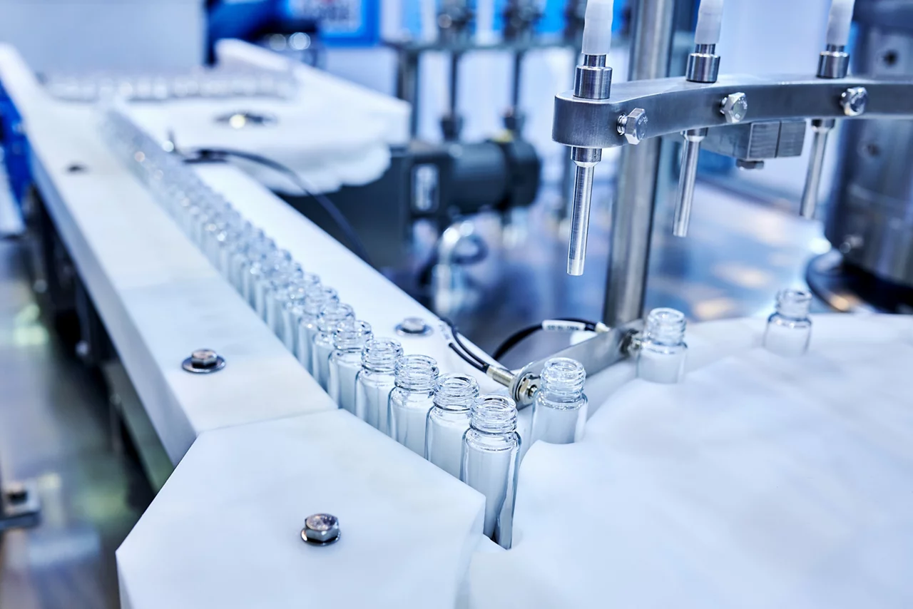 Side view of medicine transparent vials