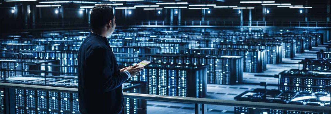 A man in data centre