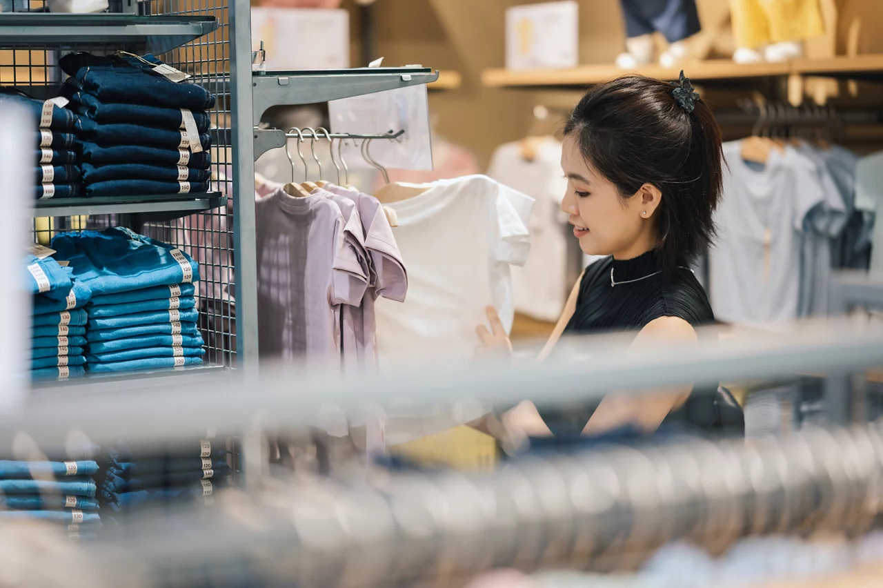 Japanese women spending time choosing winter costume 