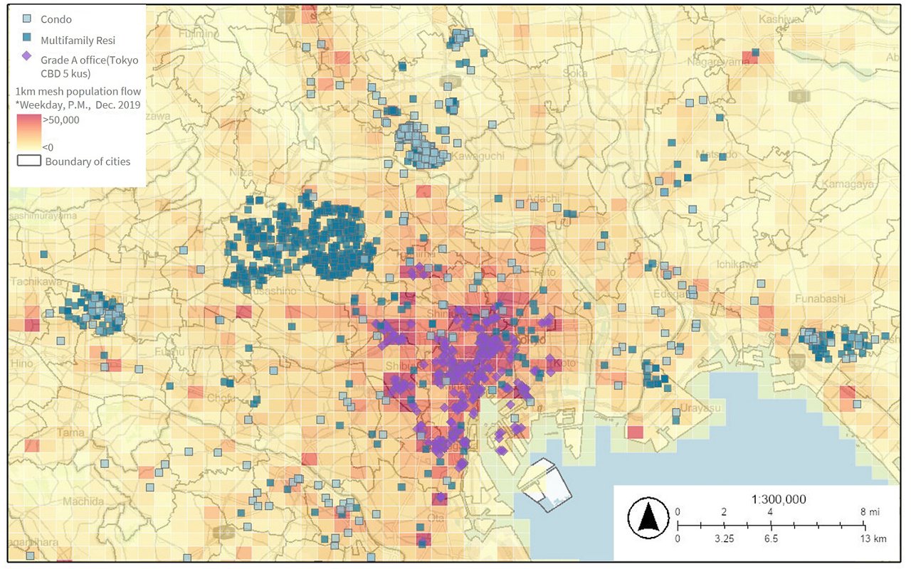 Weekday daytime pedestrian flow in the Osaka City area