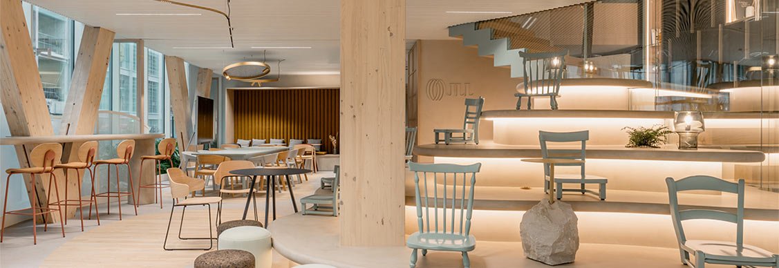 A well-organized office with a desk, comfortable chairs, enhancing the workspace's aesthetic appeal.