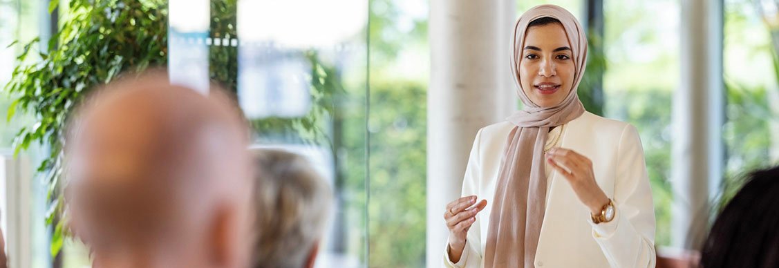 A woman explaining