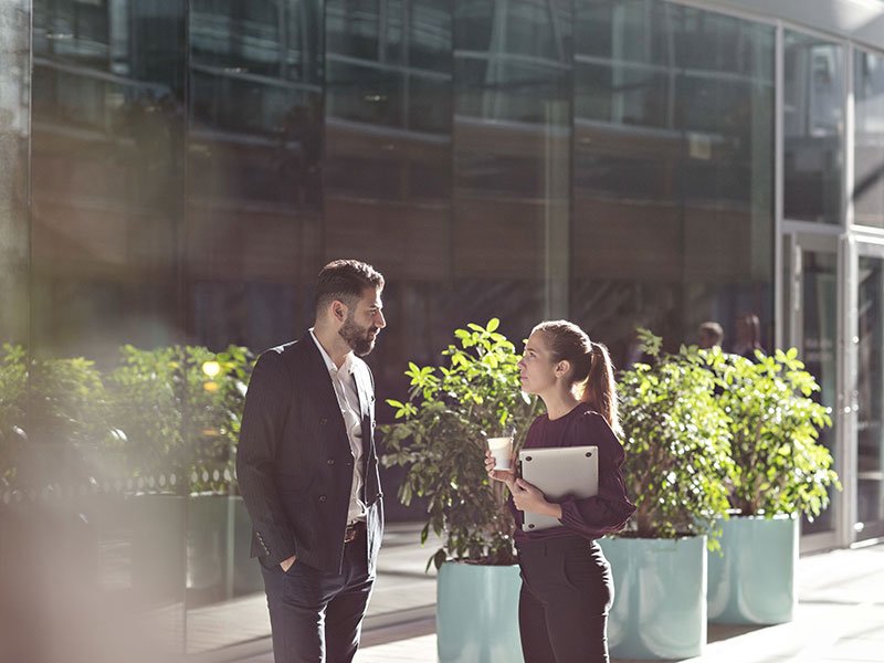 Man and woman talking