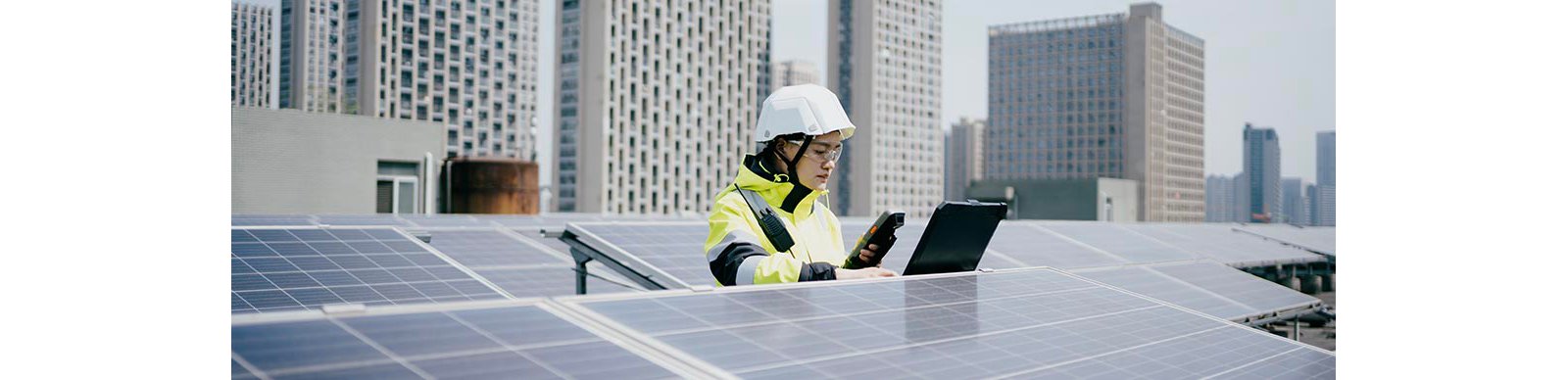 A professional girl observing the reading of Solar Panel