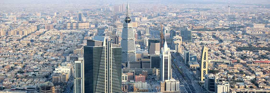 A panoramic view of Kuwait City, showcasing its skyline as the largest city in the Middle East.