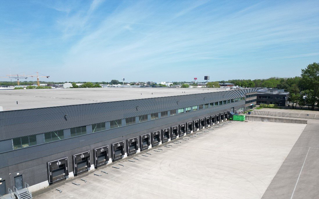 Aerial view over a distribution center at Vianen.