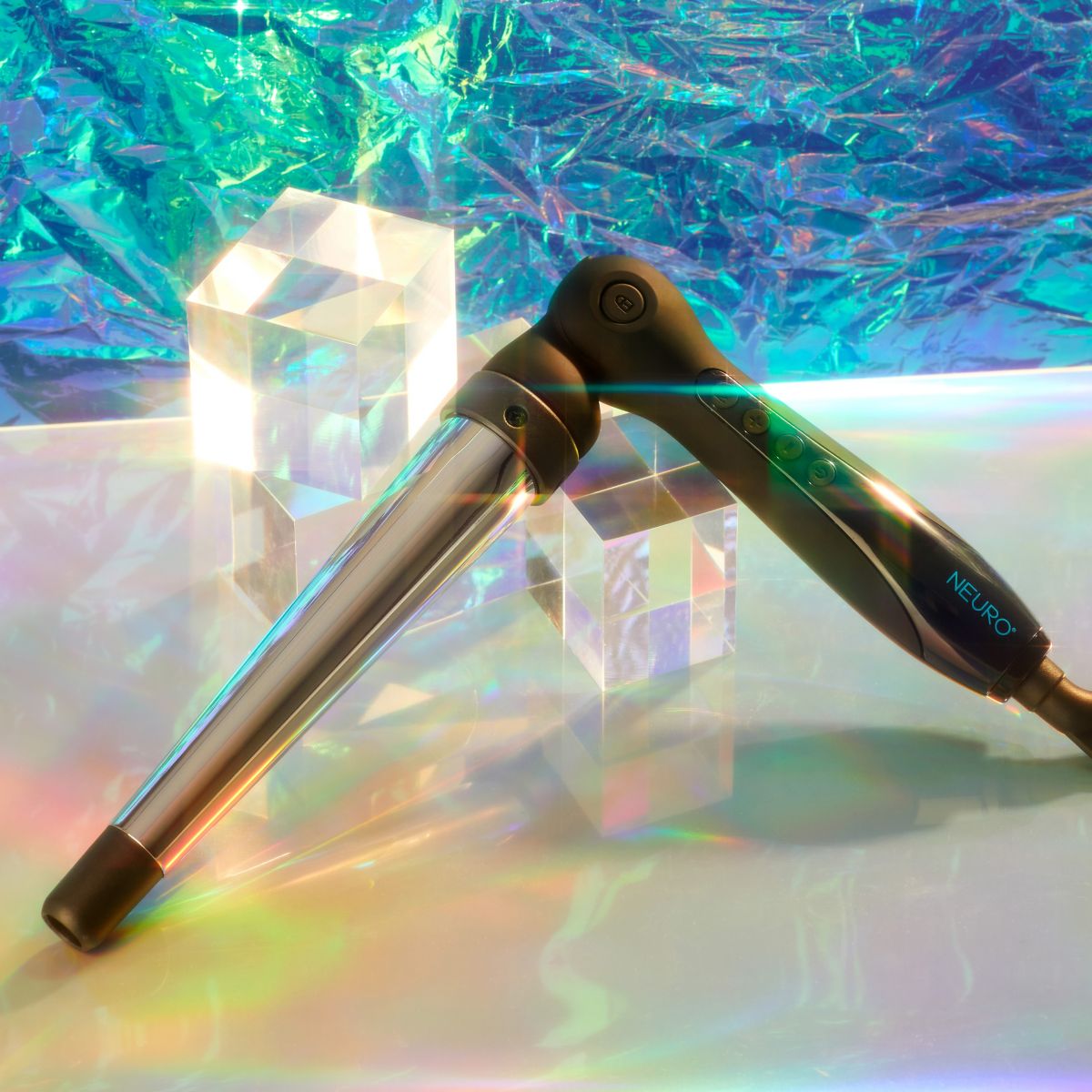 image of a model holding the Neuro Angle Bendable Titanium Curling Iron