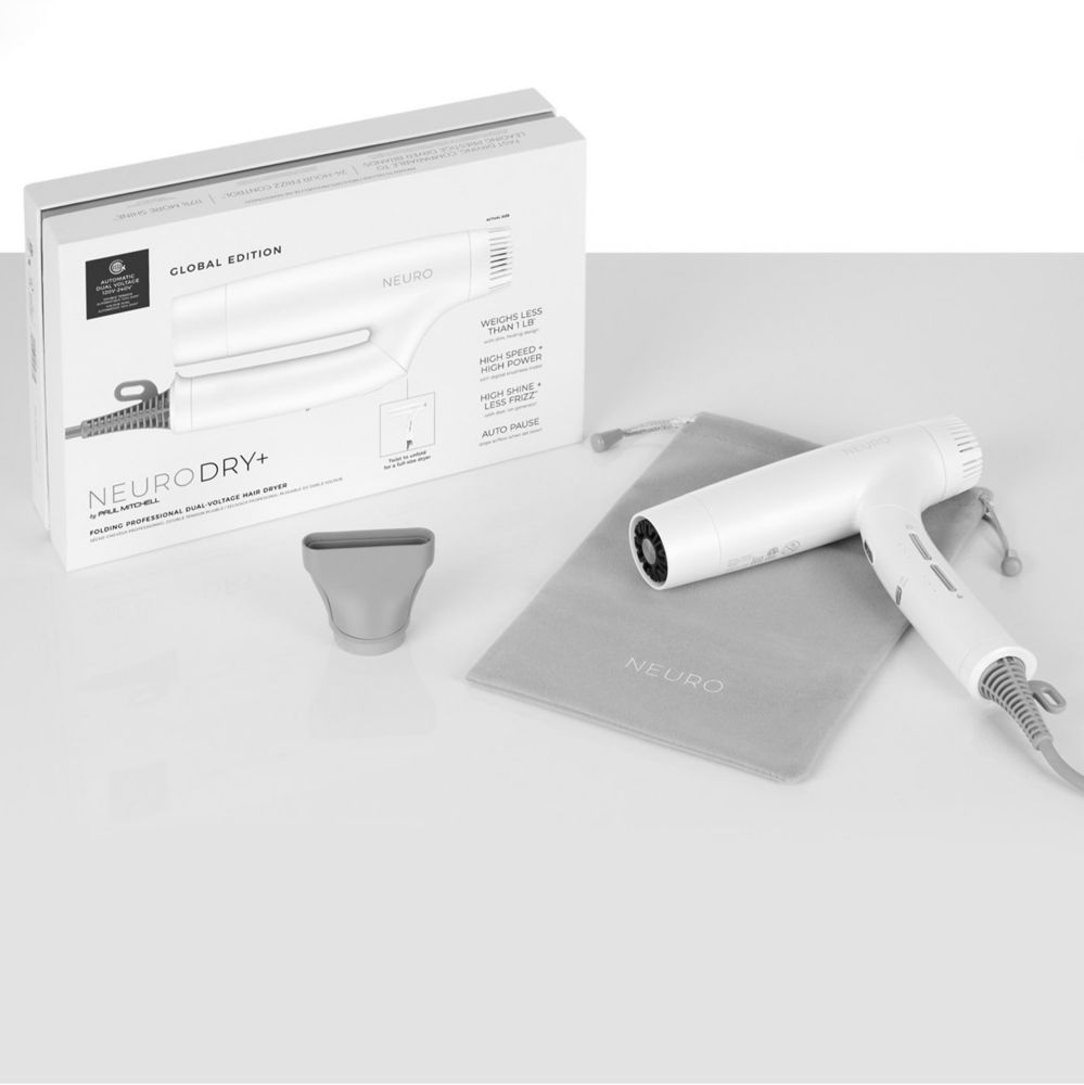 flatlay image of the Neuro Dry+ Global Edition and its accessories