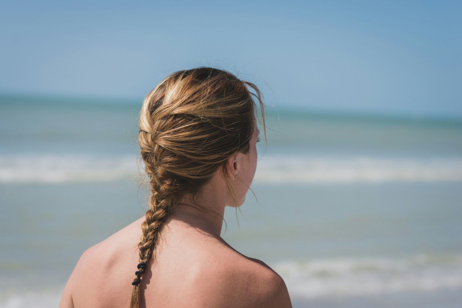 Woman with French style braid for thin hair