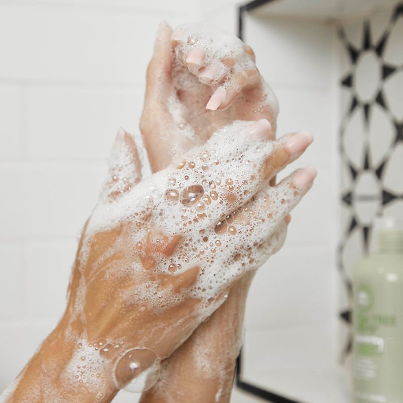 image of hands lathering Tea Tree Hemp Restoring Shampoo & Body Wash