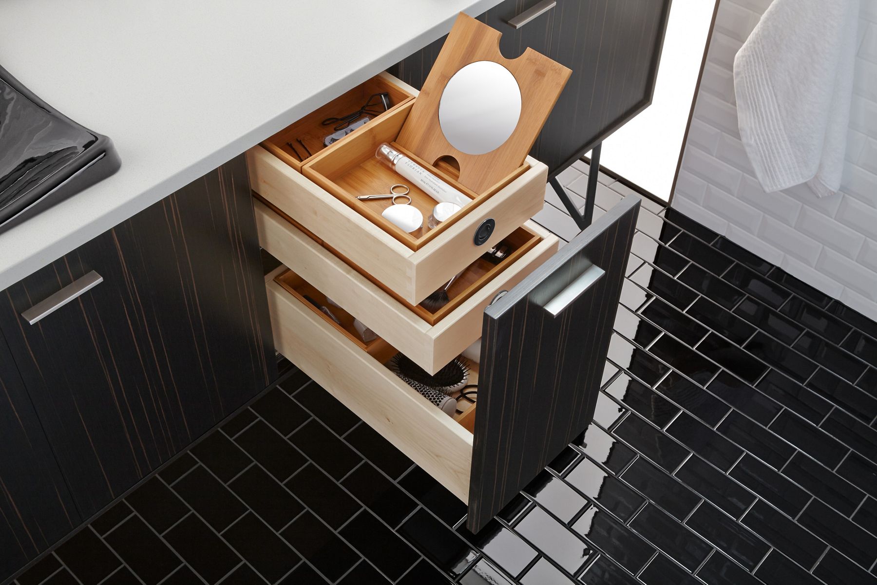 KOHLER Jute vanity with in-door and in-drawer storage accessories