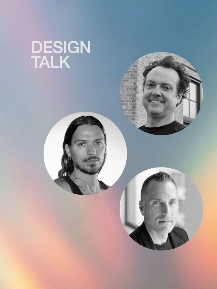 Design Miami 2025 Design Talk promotional image featuring panelists Harry Nuriev, David Franklin, and Michael Seum, discussing creativity and innovation in art and design for Kohler.