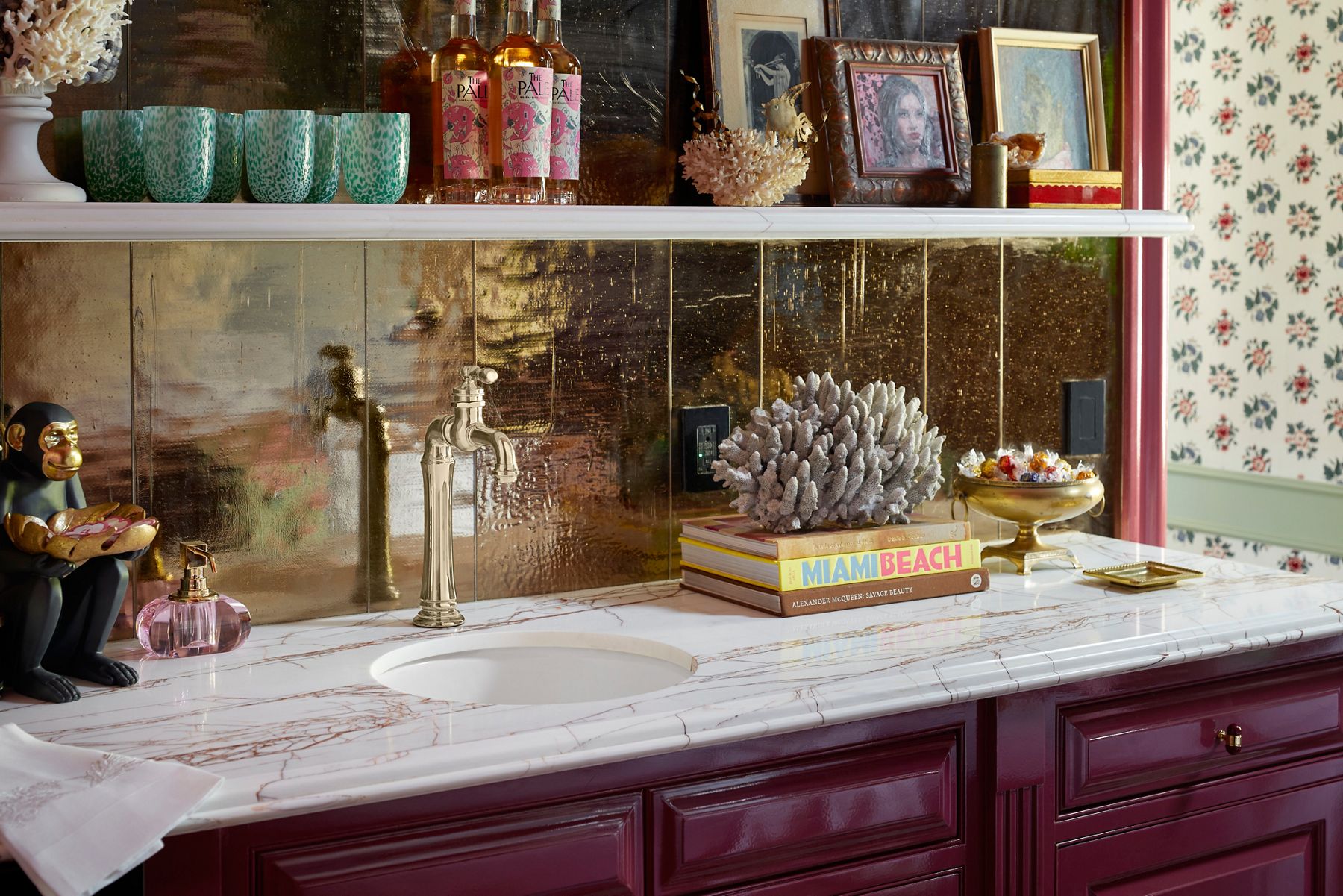 Detail of a faucet with a French Gold finish.
