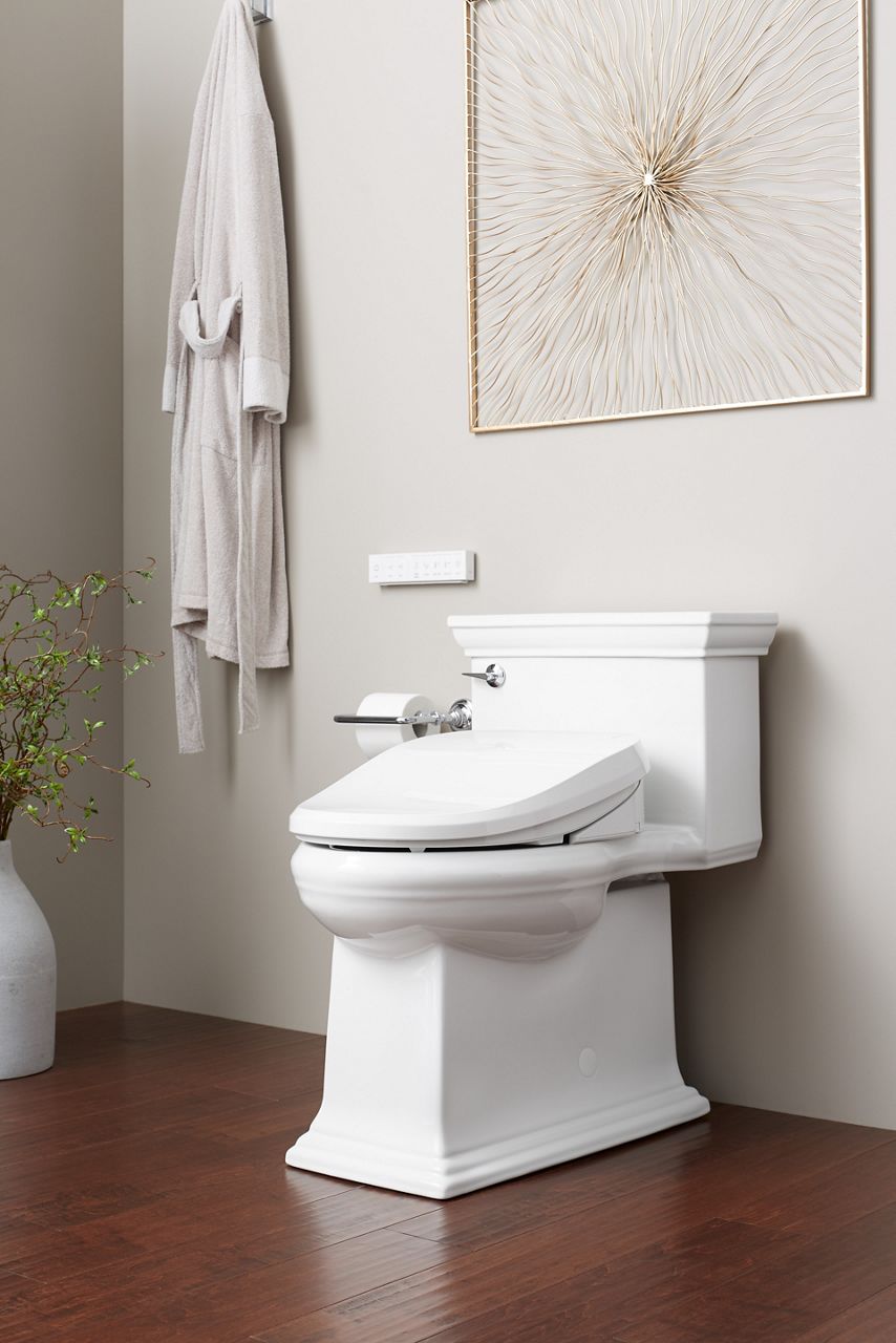 Angled view of a C3-455 bidet seat on a toilet.