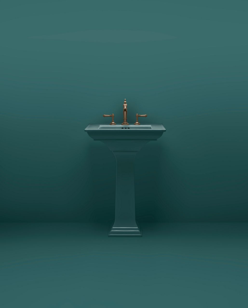 Pedestal sink and faucet in Heritage Teal Green