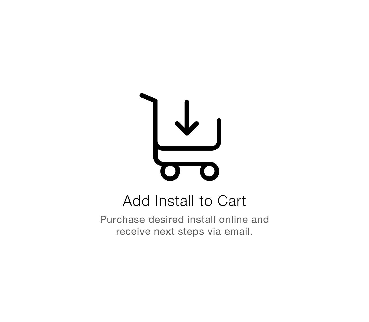 Simple black line icon of a shopping cart with an arrow pointing downward into the cart.
