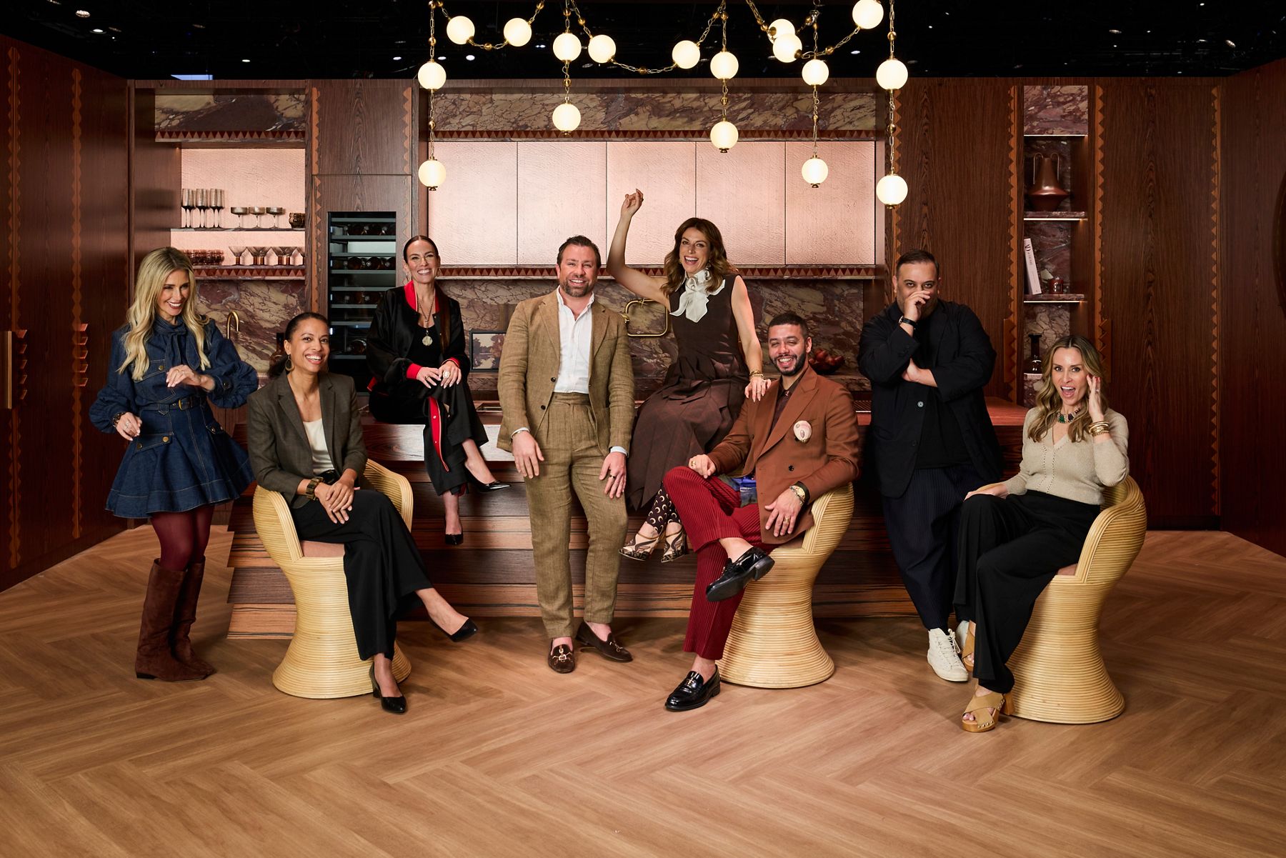 A group of seven design experts including Jaimee Rose, Laura Hodges, Cara Woodhouse, Javier Burkle, design duo MONIOMI, Michael Hilal, and Jaime Rummefield.