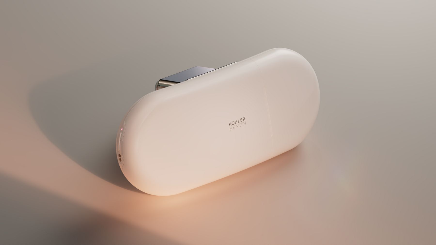 Side view of the Kohler Health Dekoda device showcasing its sleek, compact design and smooth white finish.