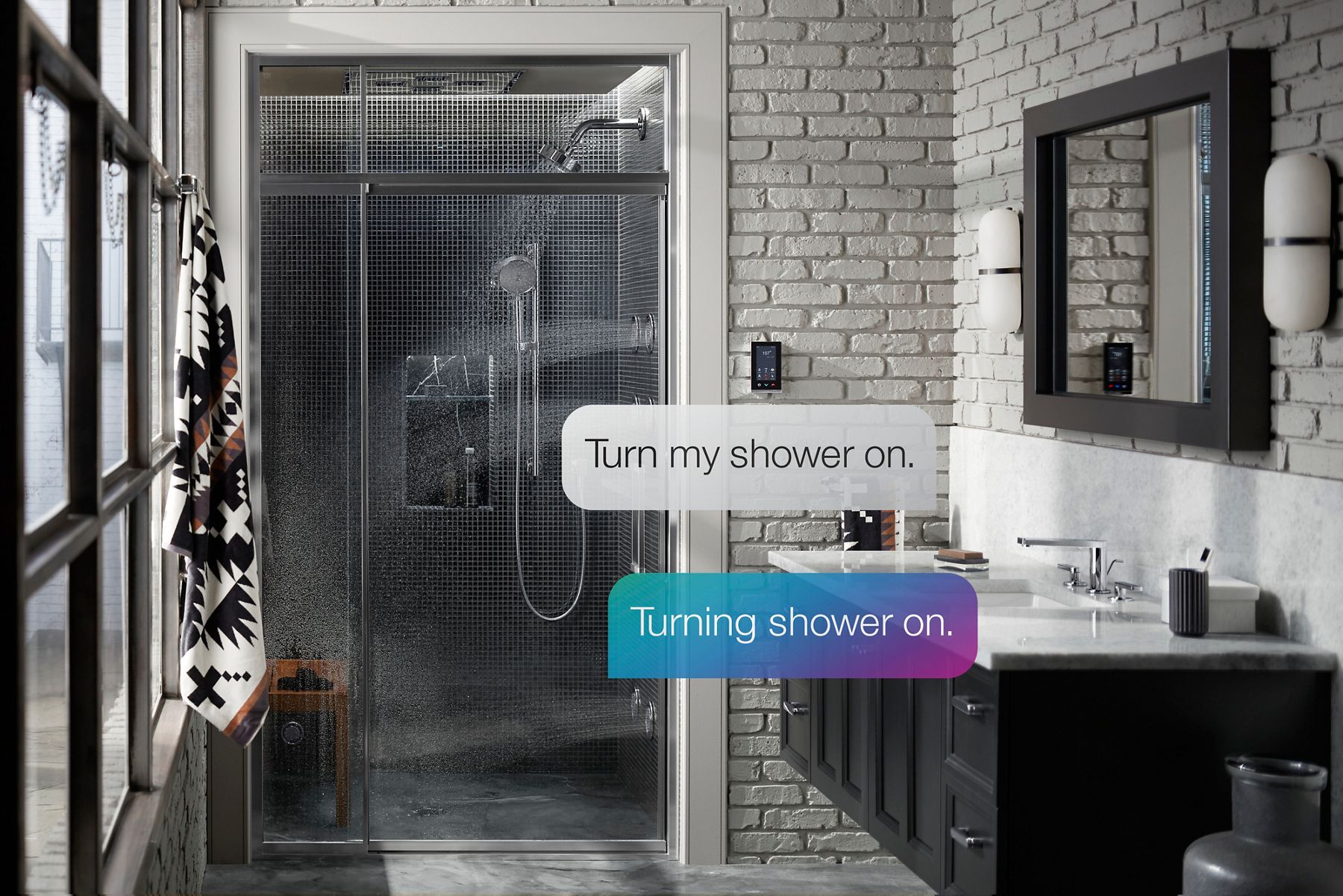 Steam filling the inside of a shower area with glass doors.