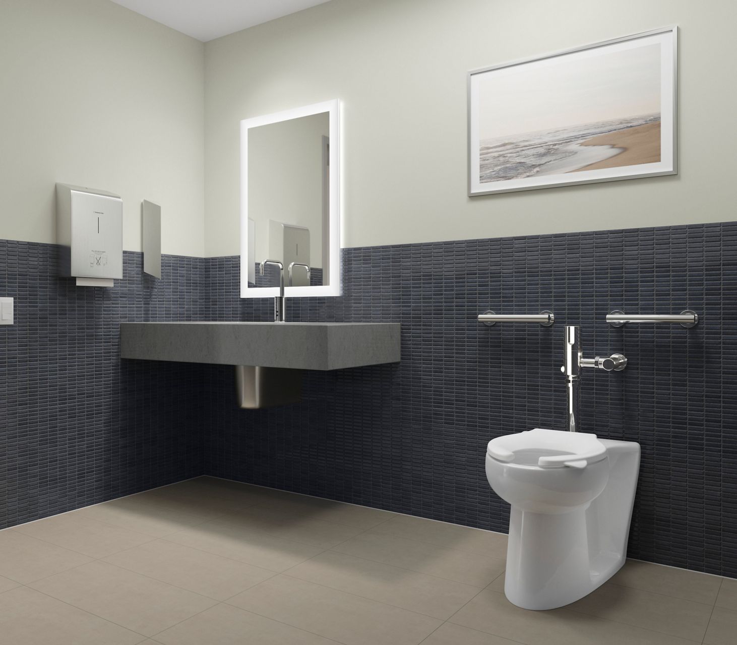 Modflex toilet in a modern commercial single-person bathroom.