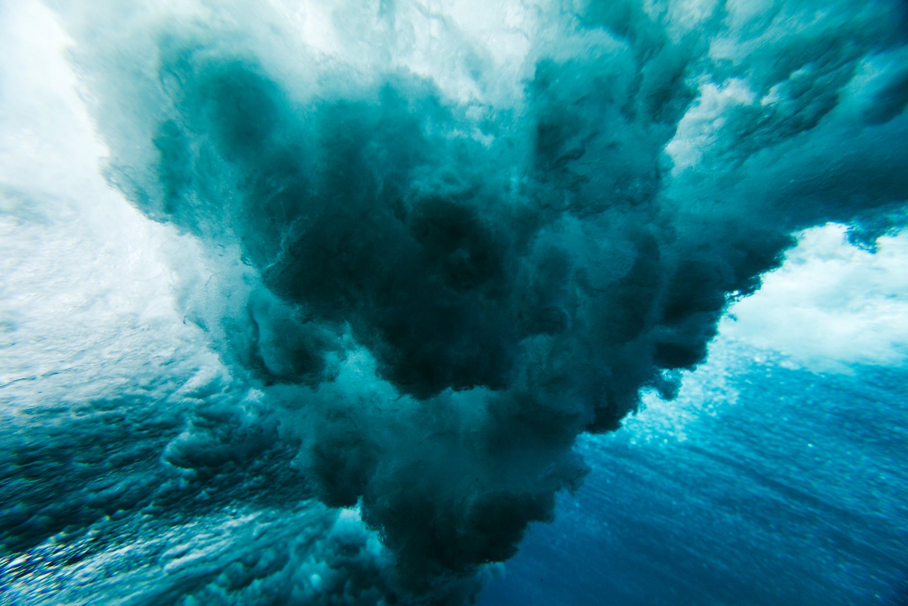 Water from whirlpool jets shown from under the surface of the water.