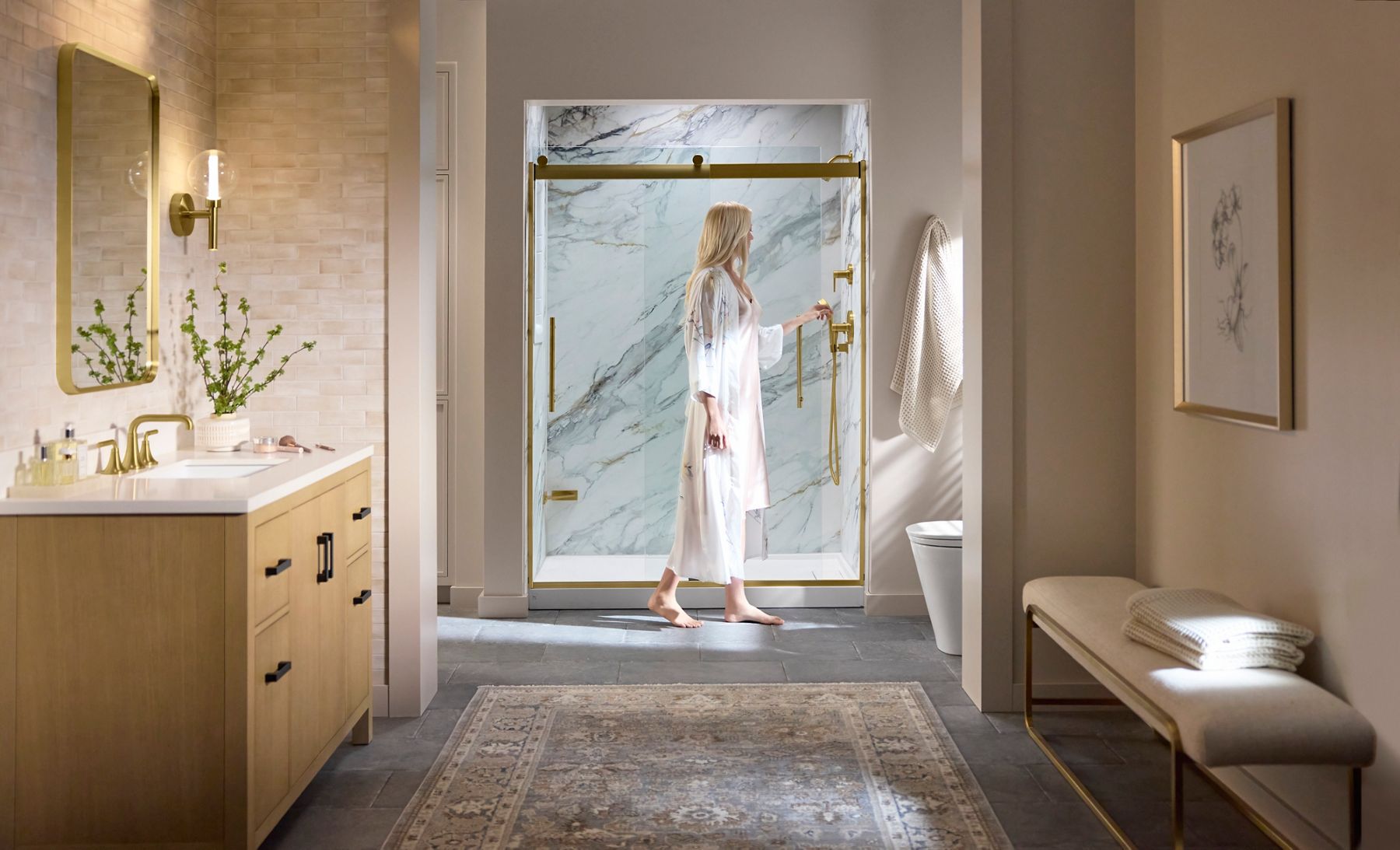 Woman in a Kohler shower