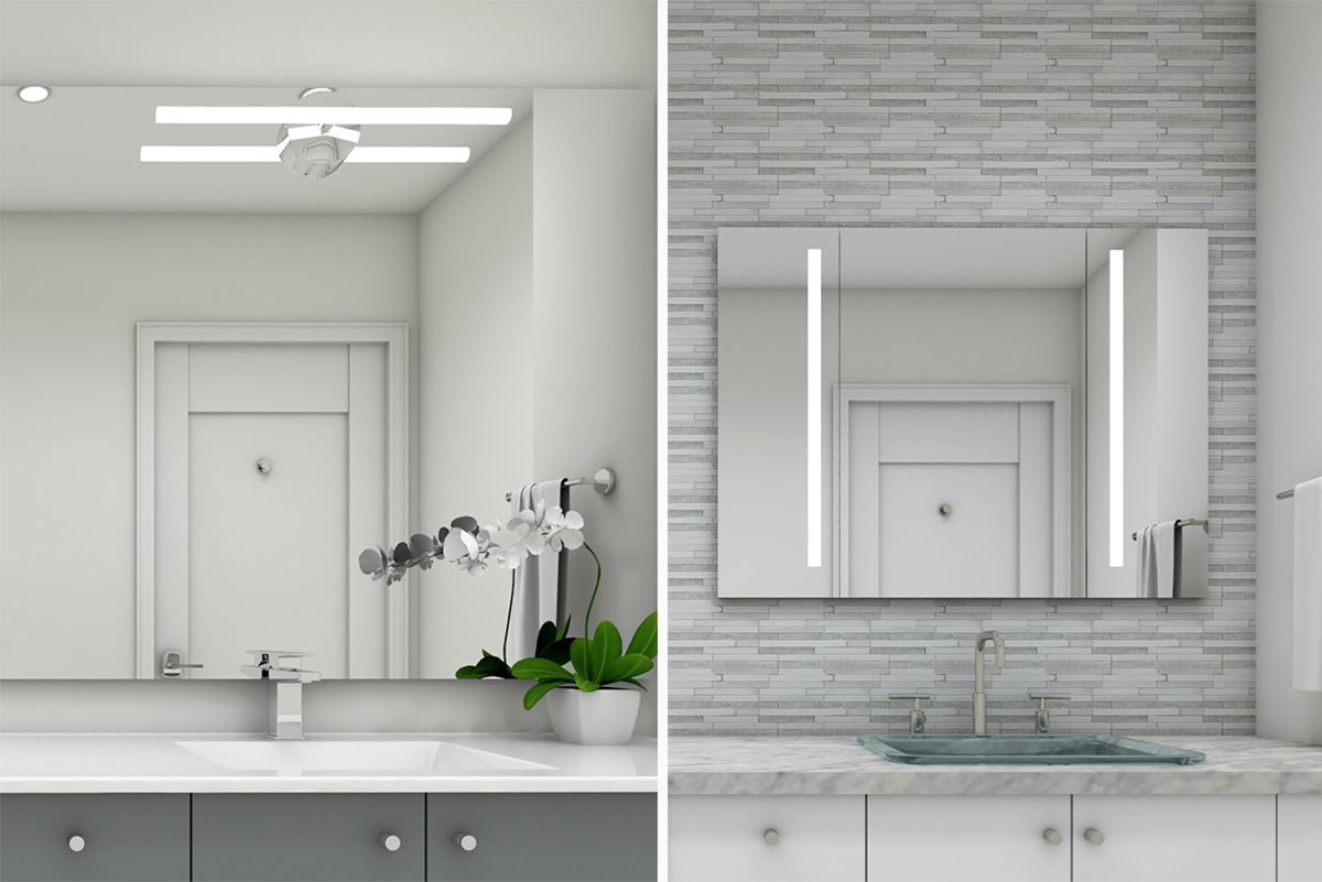 Side-by-side views of similar bathrooms renovated on a high and low budget.