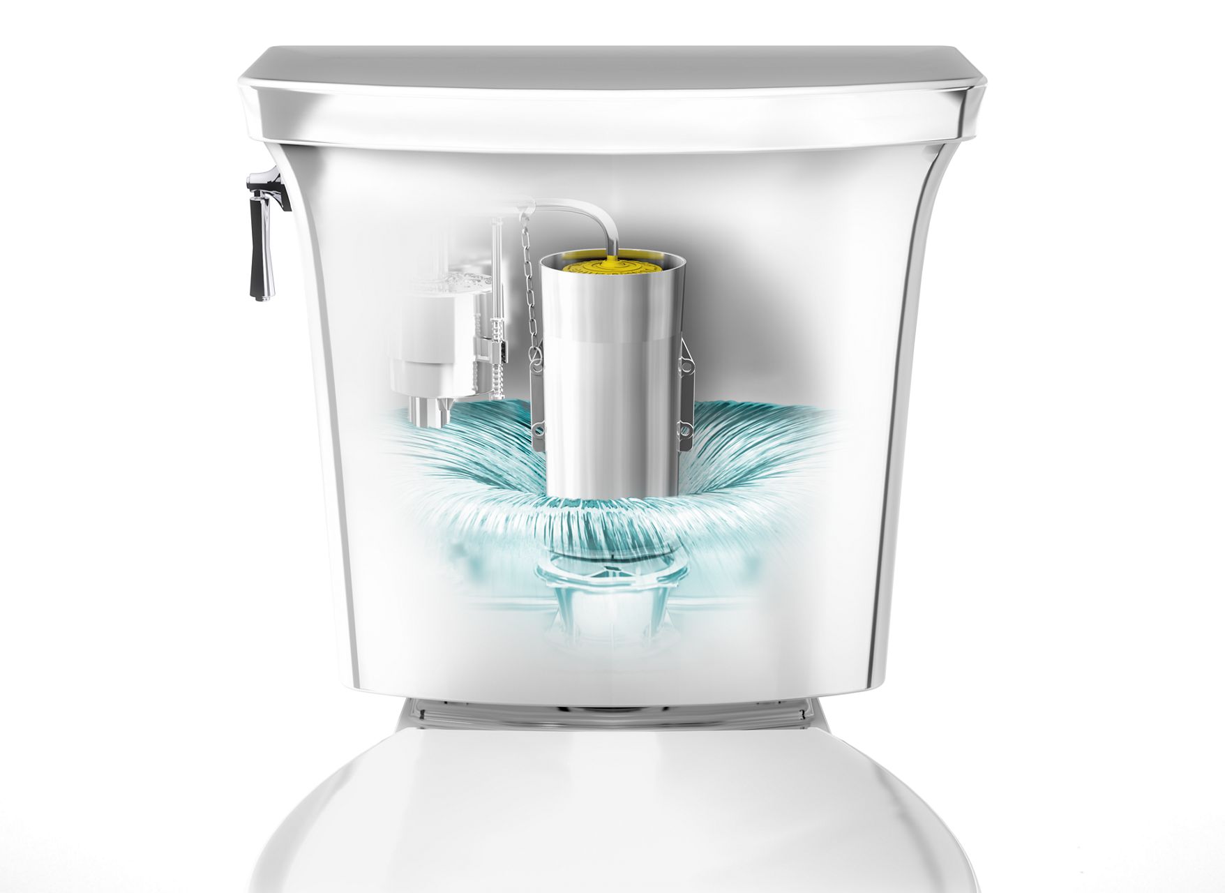 Diagram of KOHLER toilet tank with AquaPiston technology