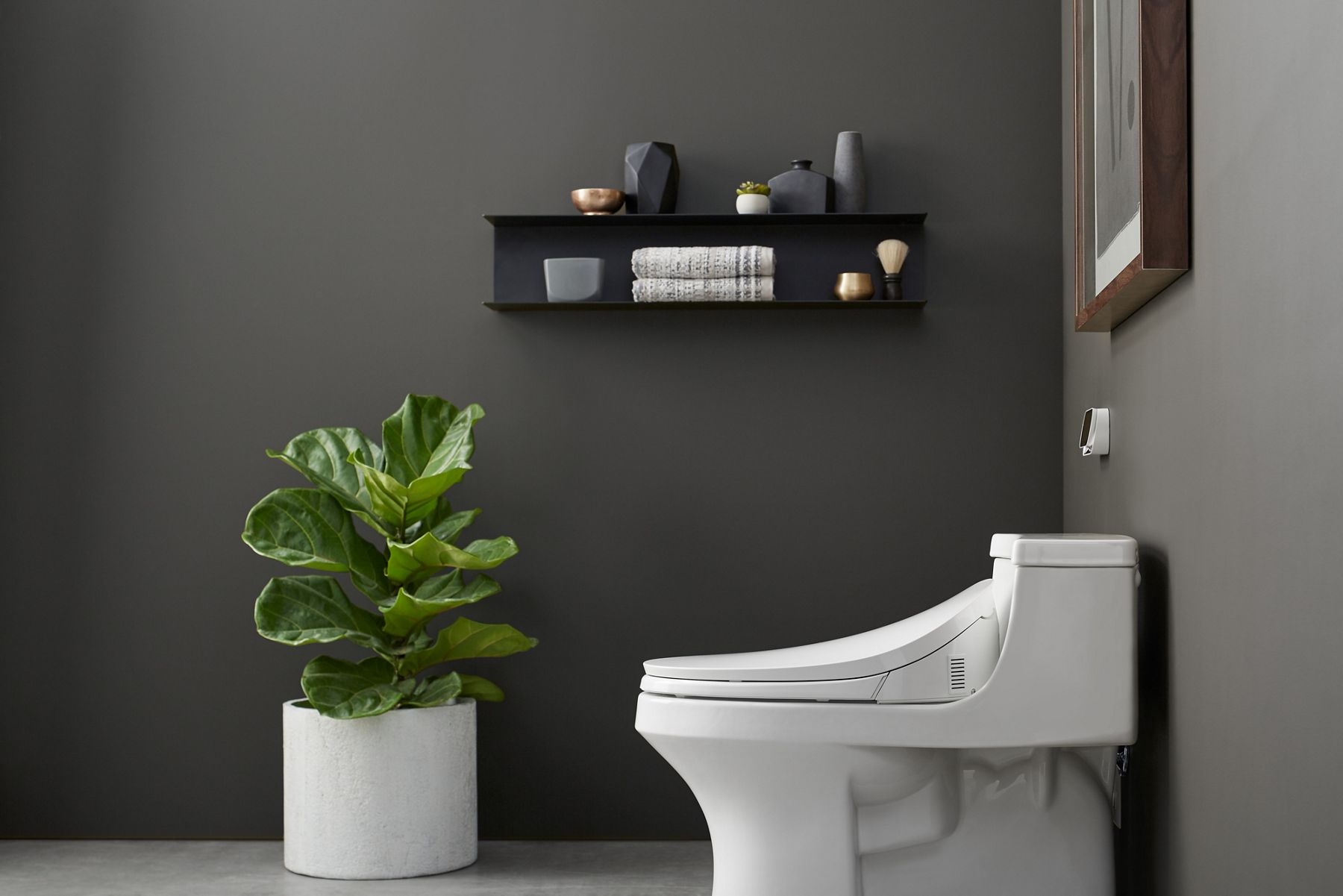 Side shot of KOHLER bidet in dark, modern bathroom