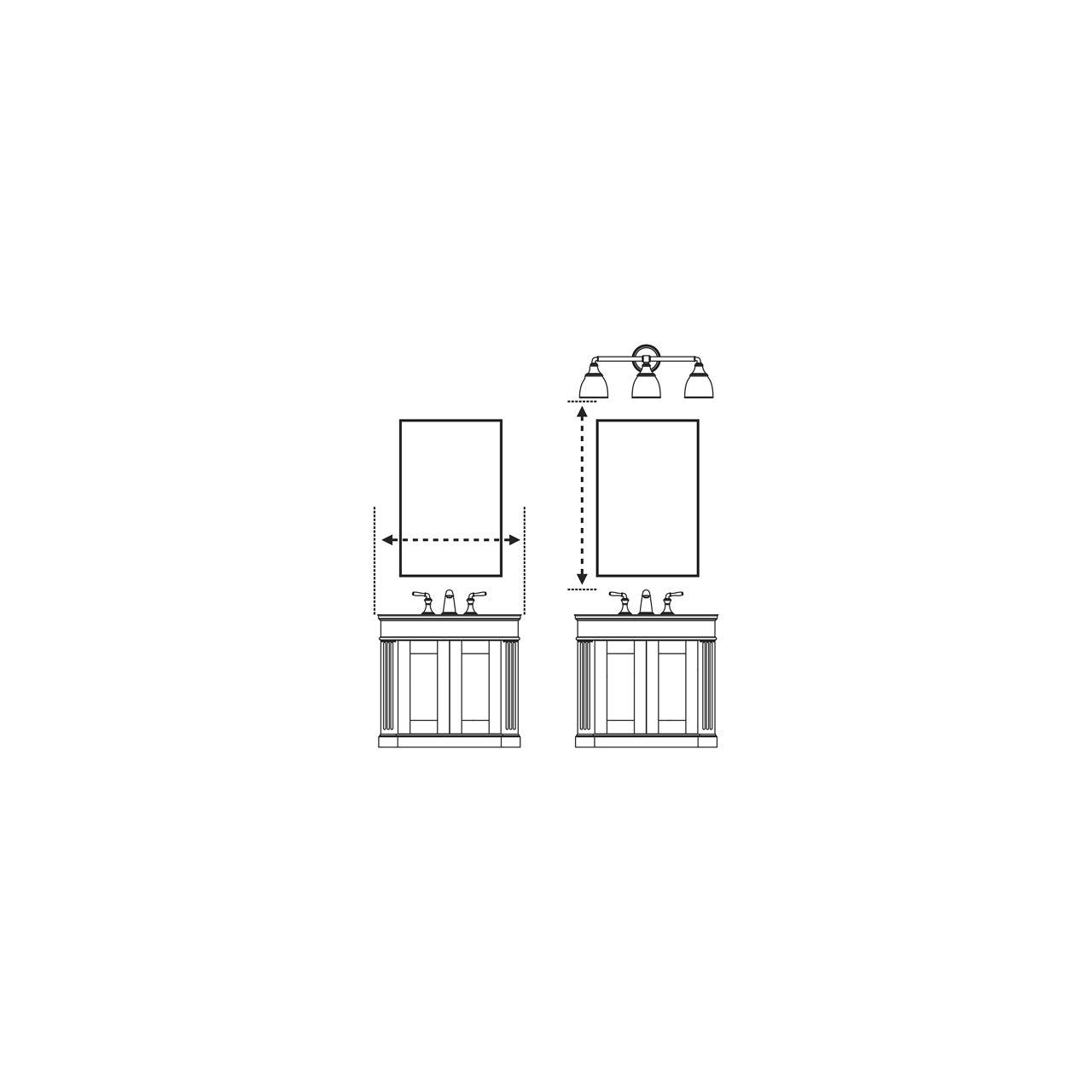 A diagram showing the areas of a bathroom to measure when determining what size of KOHLER medicine cabinet to buy.