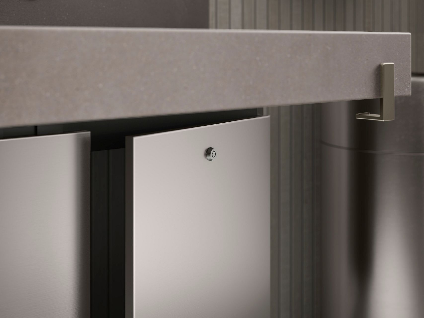 A close-up view of a sleek metal stall partition with a stainless steel locking mechanism, ensuring durability and privacy in public restrooms.