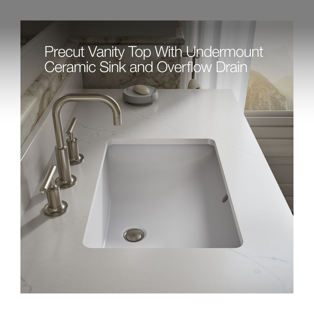 White rectangular undermount sink with brushed nickel faucet and clean countertop.