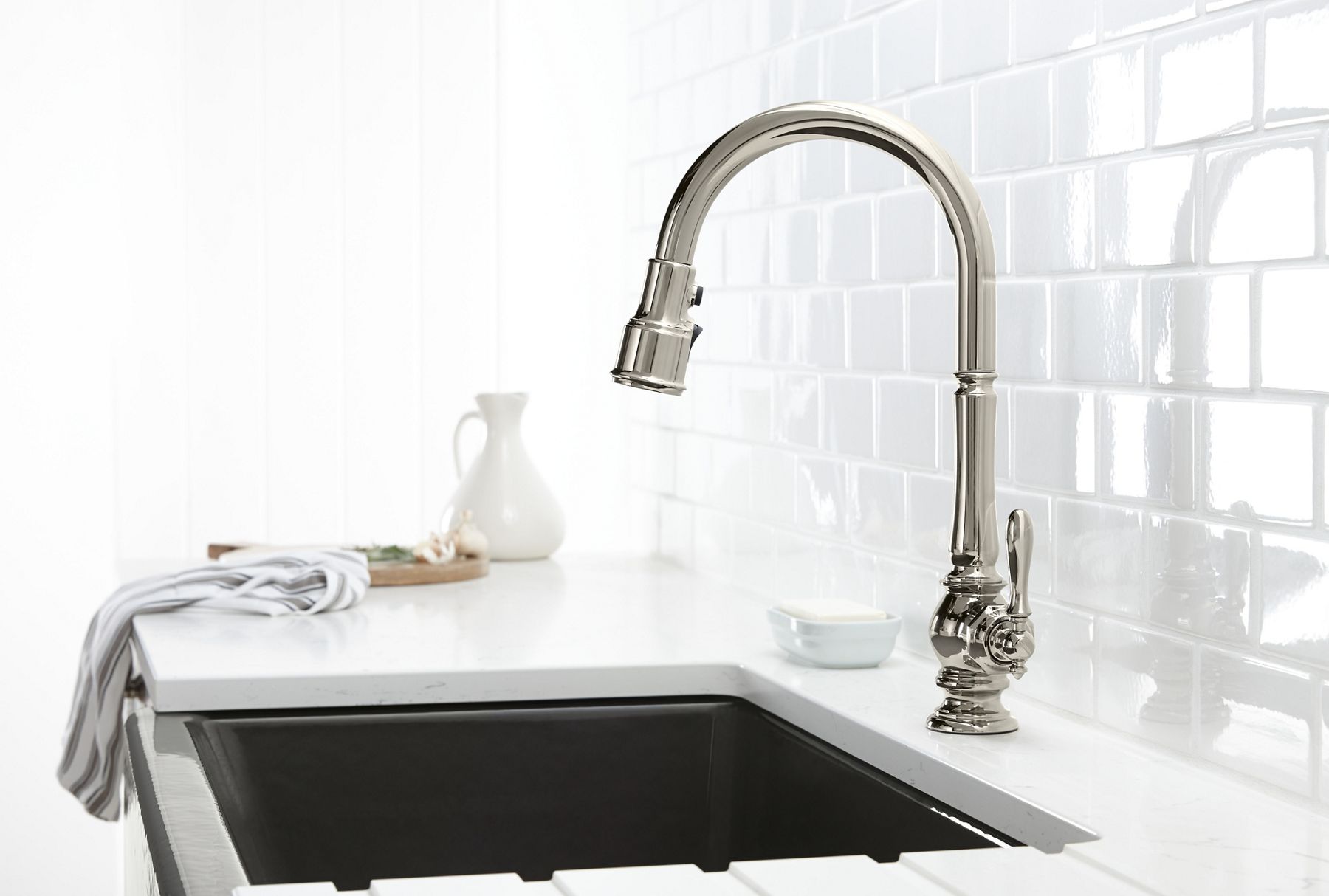 An Artifacts faucet in polished nickel