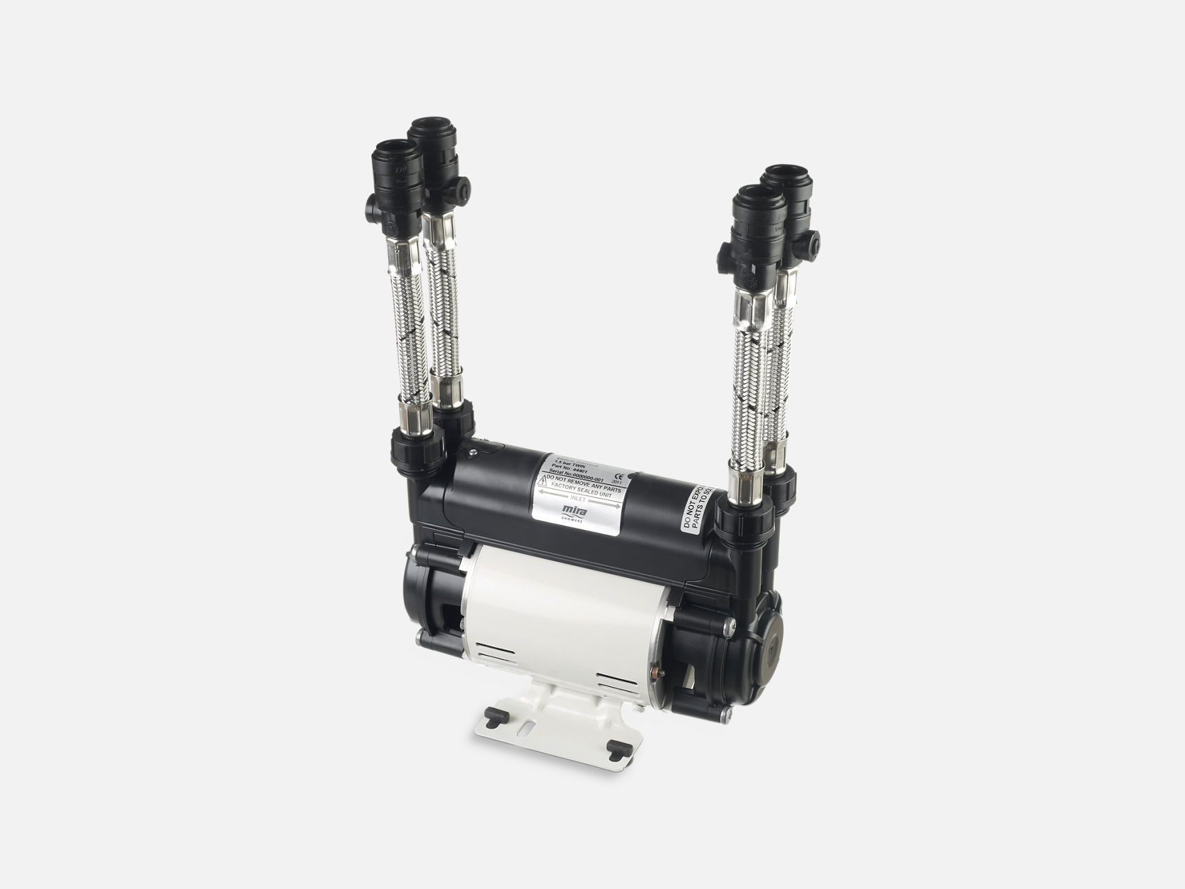 A Mira 1.5 bar twin ended shower pump.