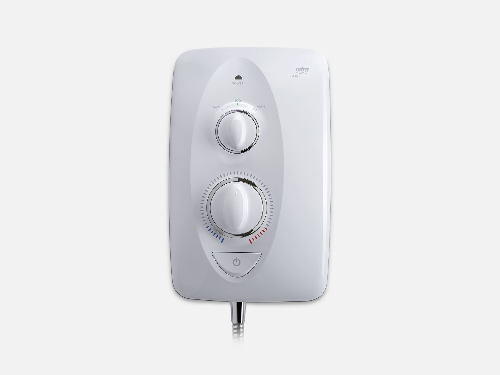A hand adjusting the temperature on a Décor Electric Shower.