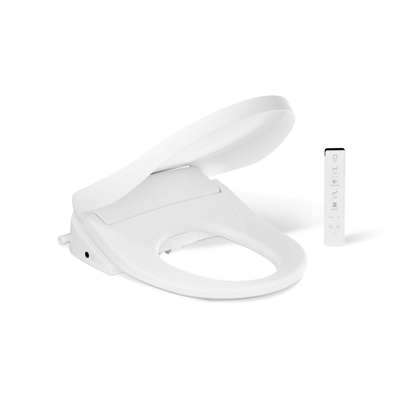 KOHLER PureWash E835 bidet seat with lid open, shown in white on a clean background