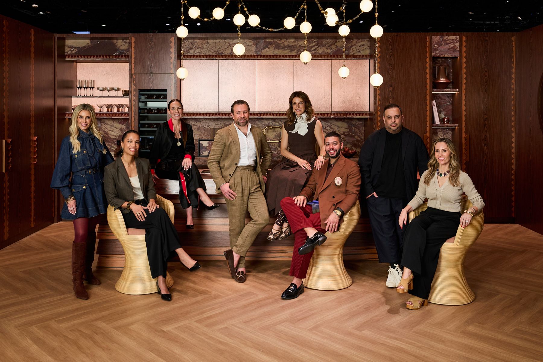 A group of seven design experts including Jaimee Rose, Laura Hodges, Cara Woodhouse, Javier Burkle, design duo MONIOMI, Michael Hilal, and Jaime Rummefield.