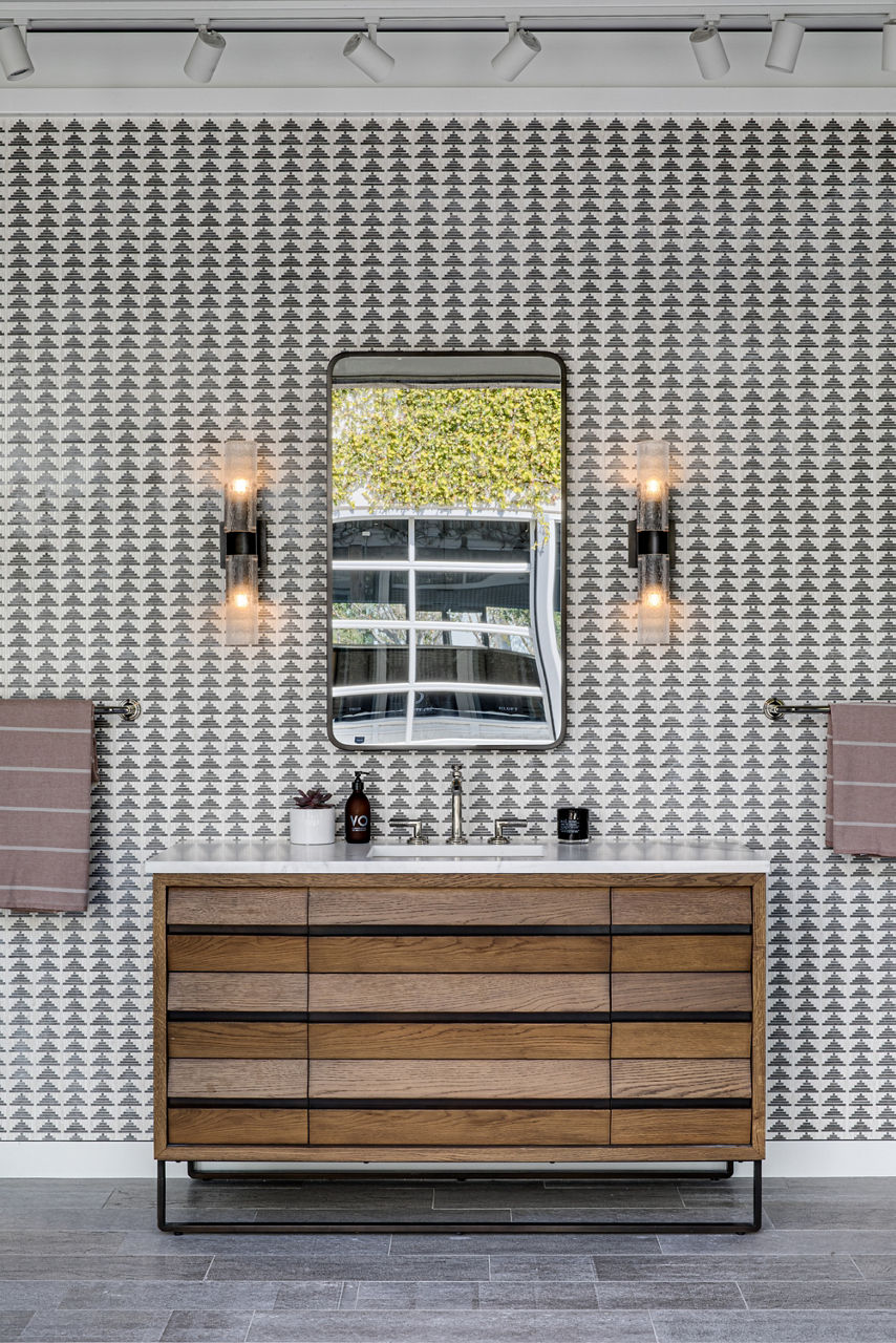 Ann Sacks Orange County showroom interior view with bathroom vanity and mosaic wall tile