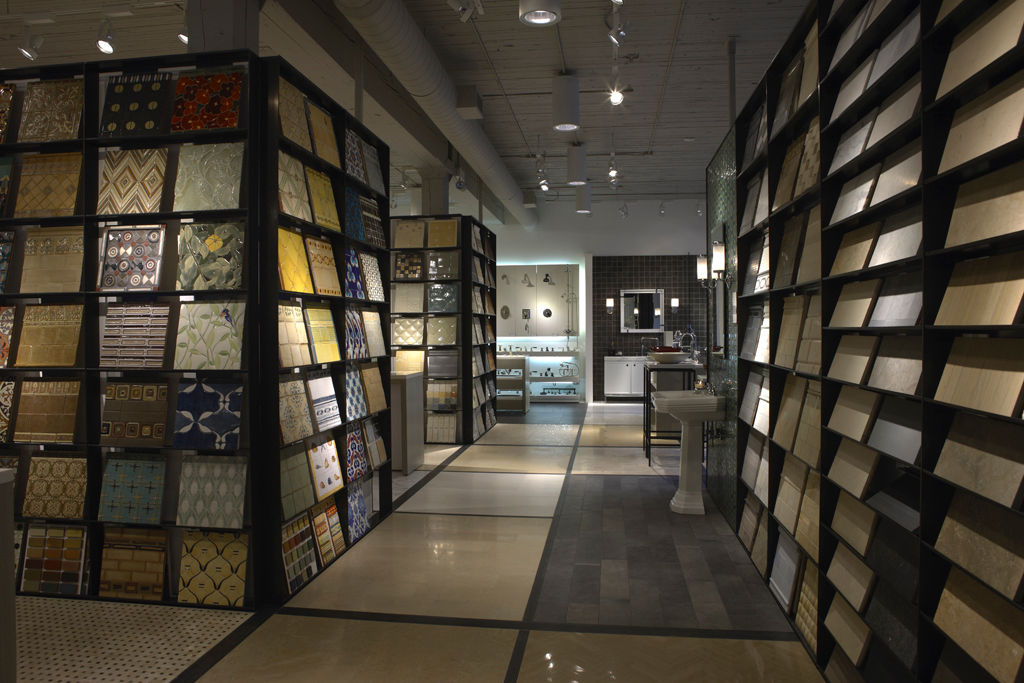 Ann Sacks Portland interior view of display shelves with tile offerings