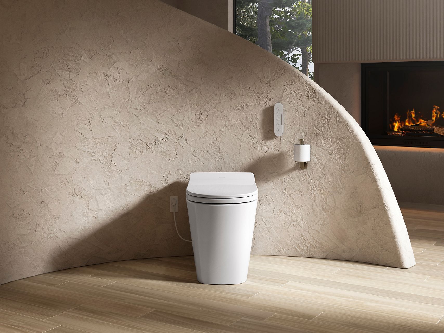 A contemporary-styled tankless toilet with minimalist detailing.