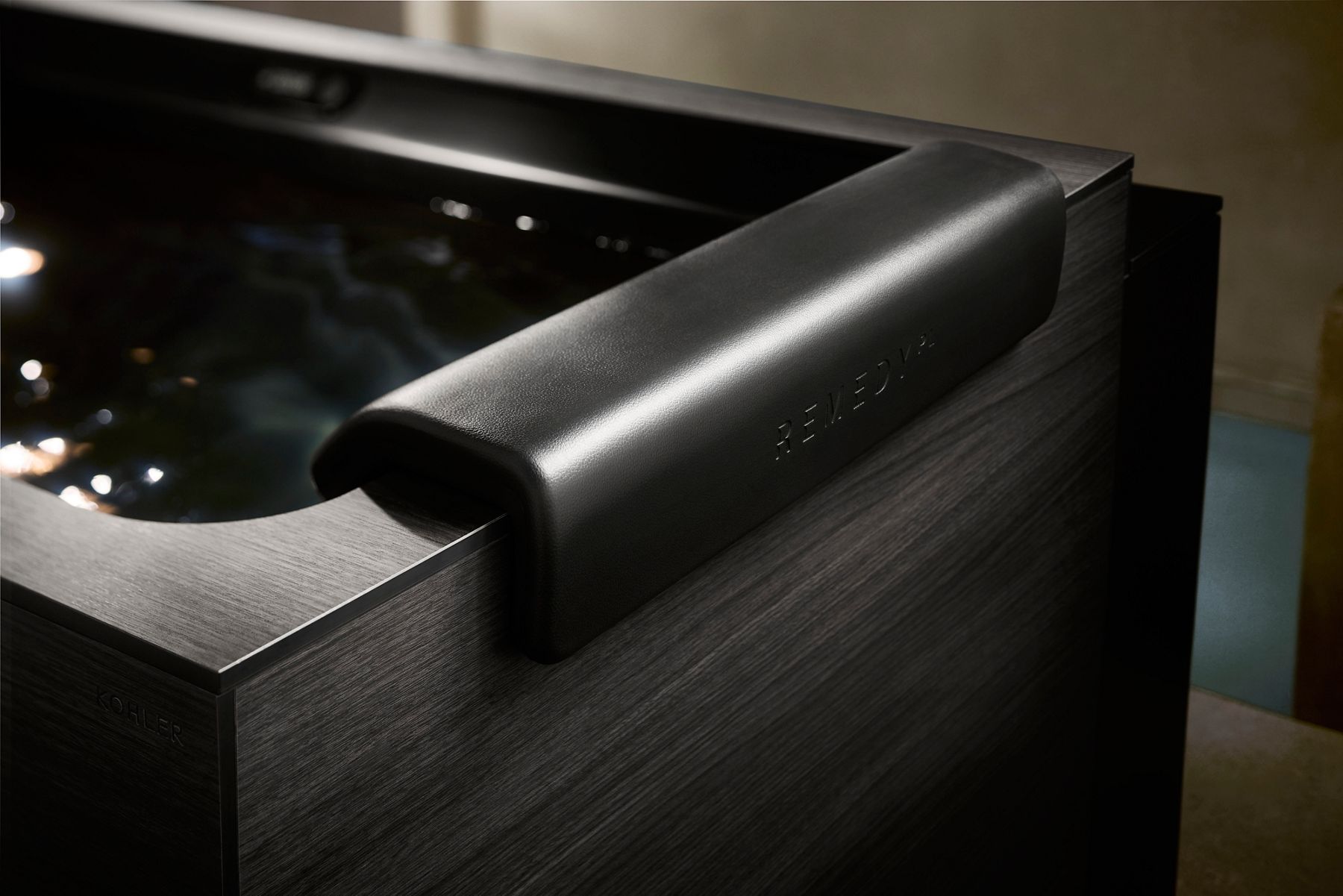 Cushioned waterproof headrest on a Kohler Ice Bath.