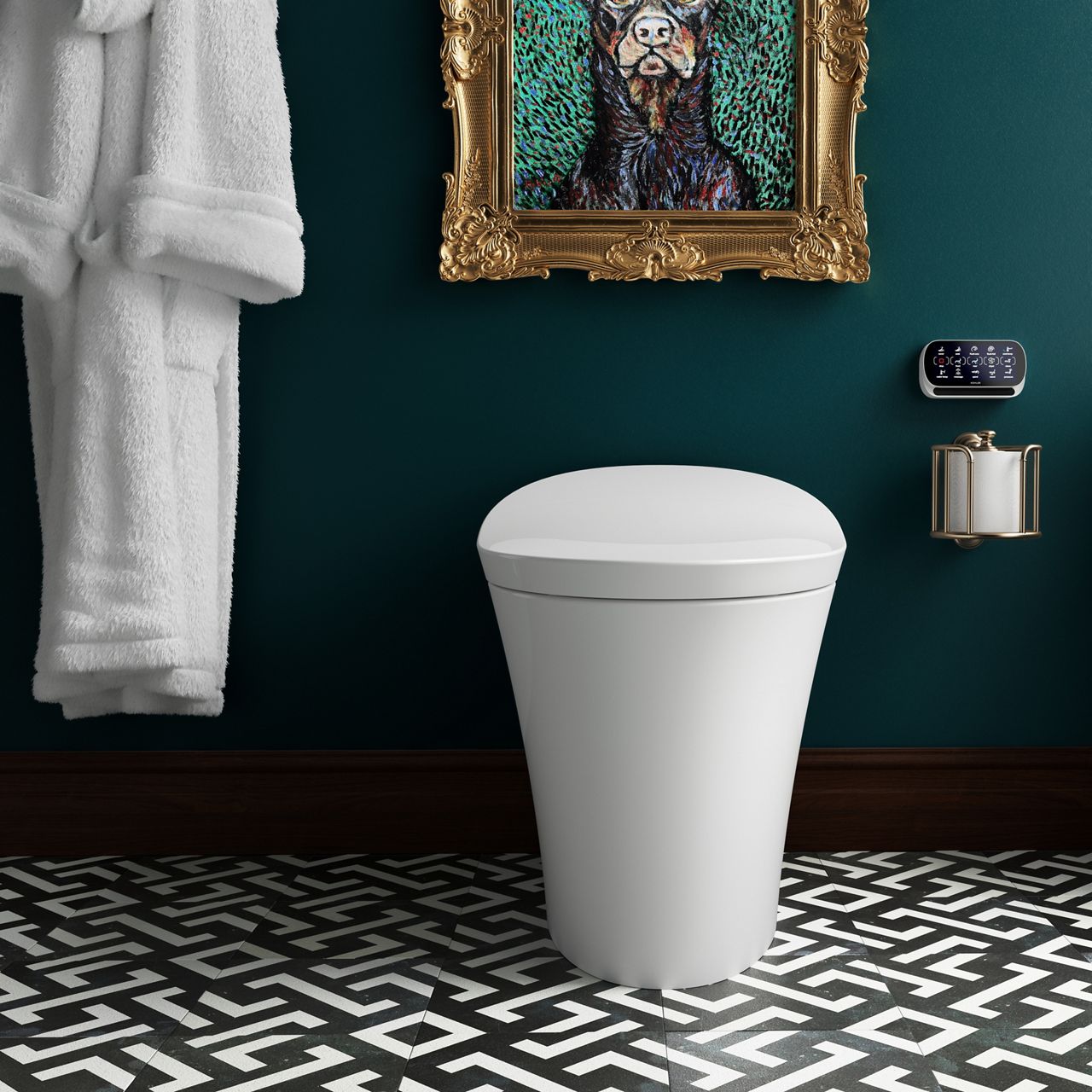 KOHLER Veil smart toilet with touch screen remote in traditional bathroom