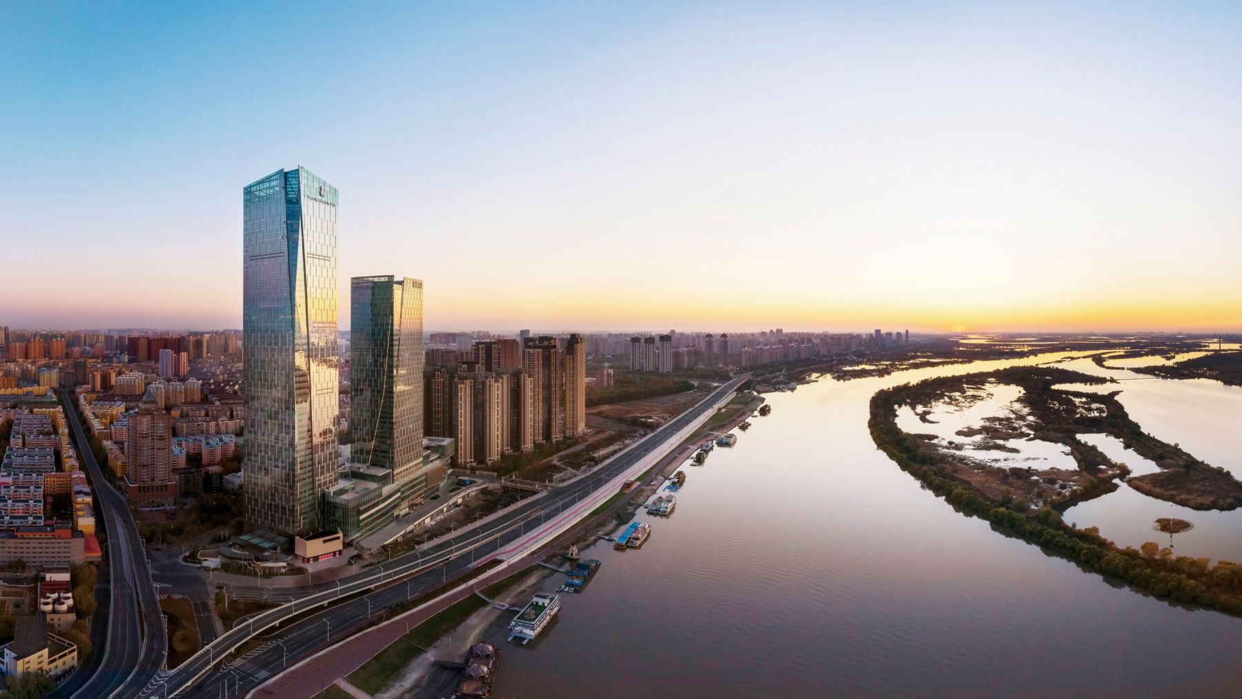 The Ritz-Carlton Hotel along the Songhua River in Harbin, China.