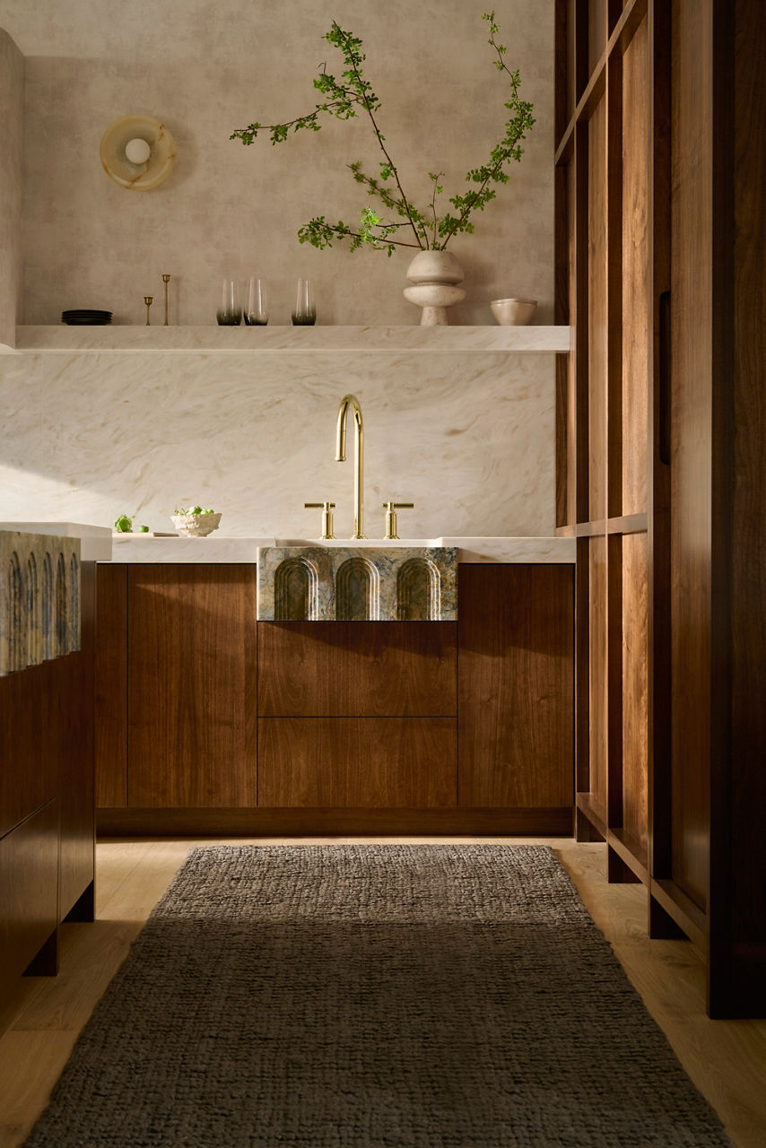 Stone sink with integrated countertop and matching vanity