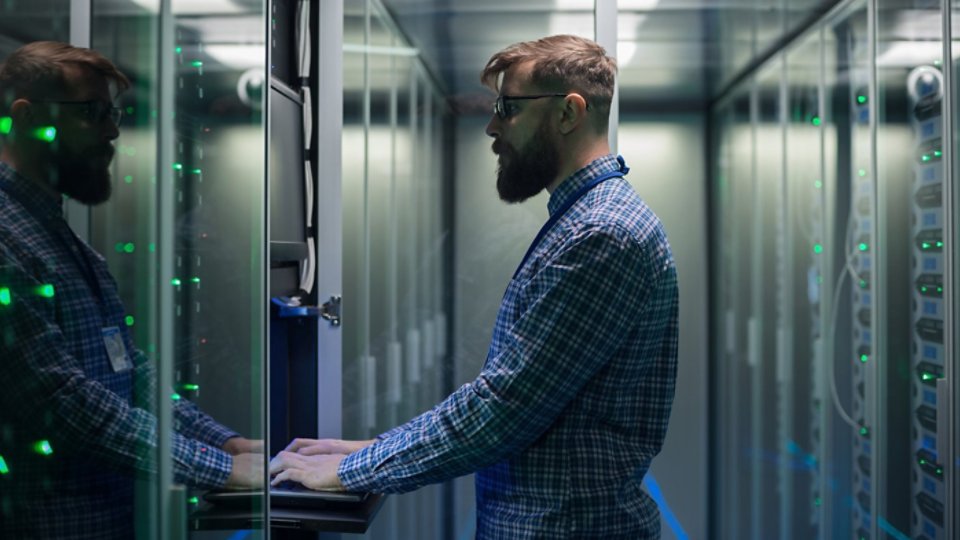 Man working in data center