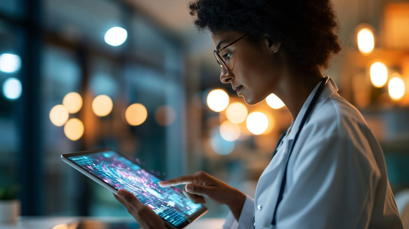 Doctor using AI on a tablet