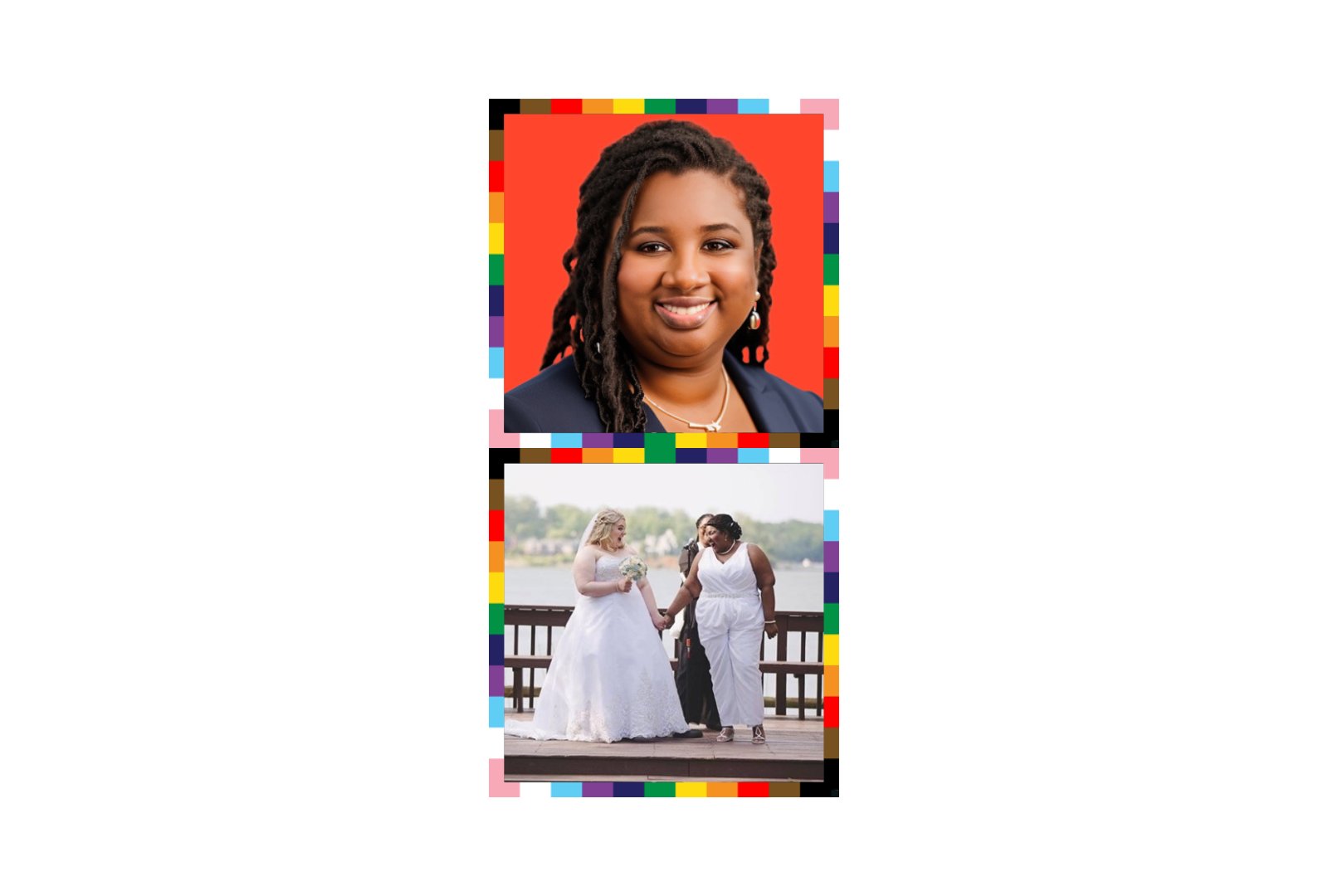 Kyndryl employee in pride frame. 