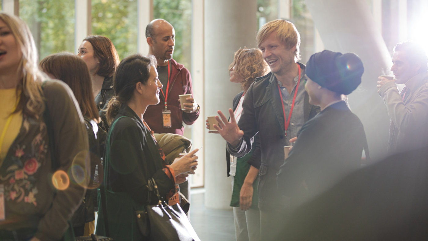 People talking during conference break